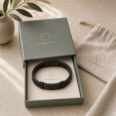 Brown Leather Titanium Steel Buckle Balance Bracelet featuring Titanium Steel