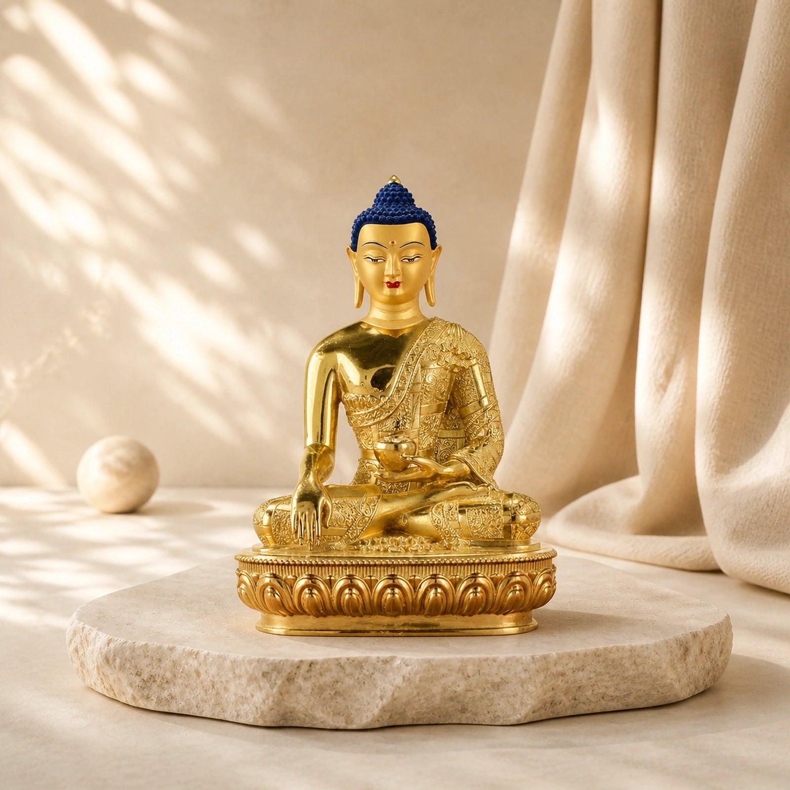 Buddha Shakyamuni Figurine Enlightenment Copper Statue Home Offering Decoration featuring Copper, Buddha Symbol