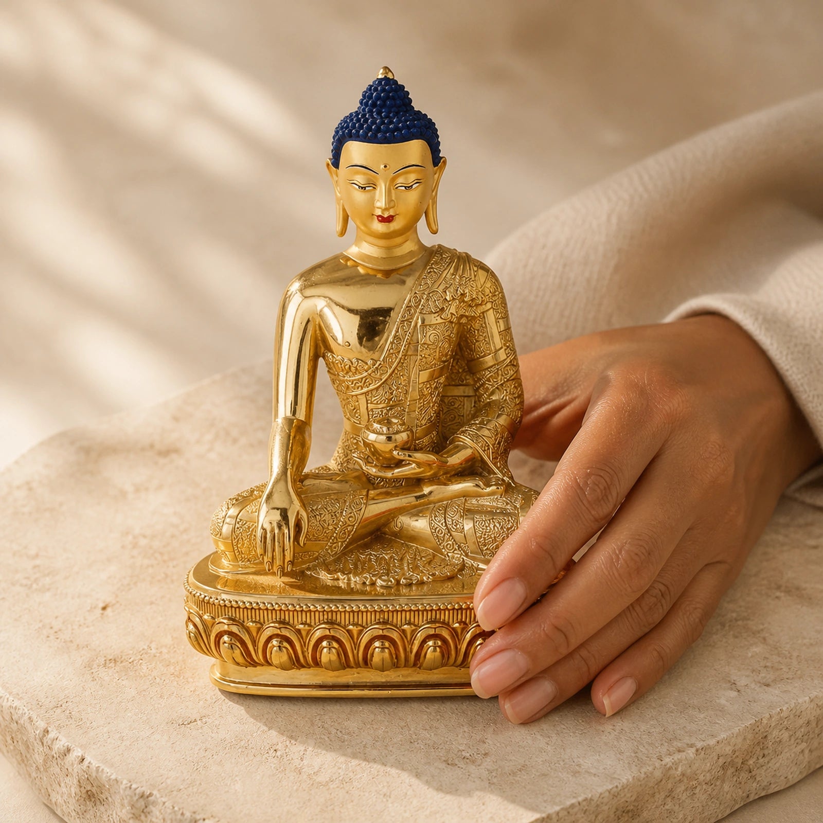 Buddha Shakyamuni Figurine Enlightenment Copper Statue Home Offering Decoration featuring Copper, Buddha Symbol