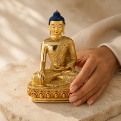Buddha Shakyamuni Figurine Enlightenment Copper Statue Home Offering Decoration featuring Copper, Buddha Symbol