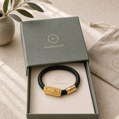 Buddha Symbol Titanium Steel Leather Strengthen Bracelet featuring Buddha Symbol, Titanium Steel