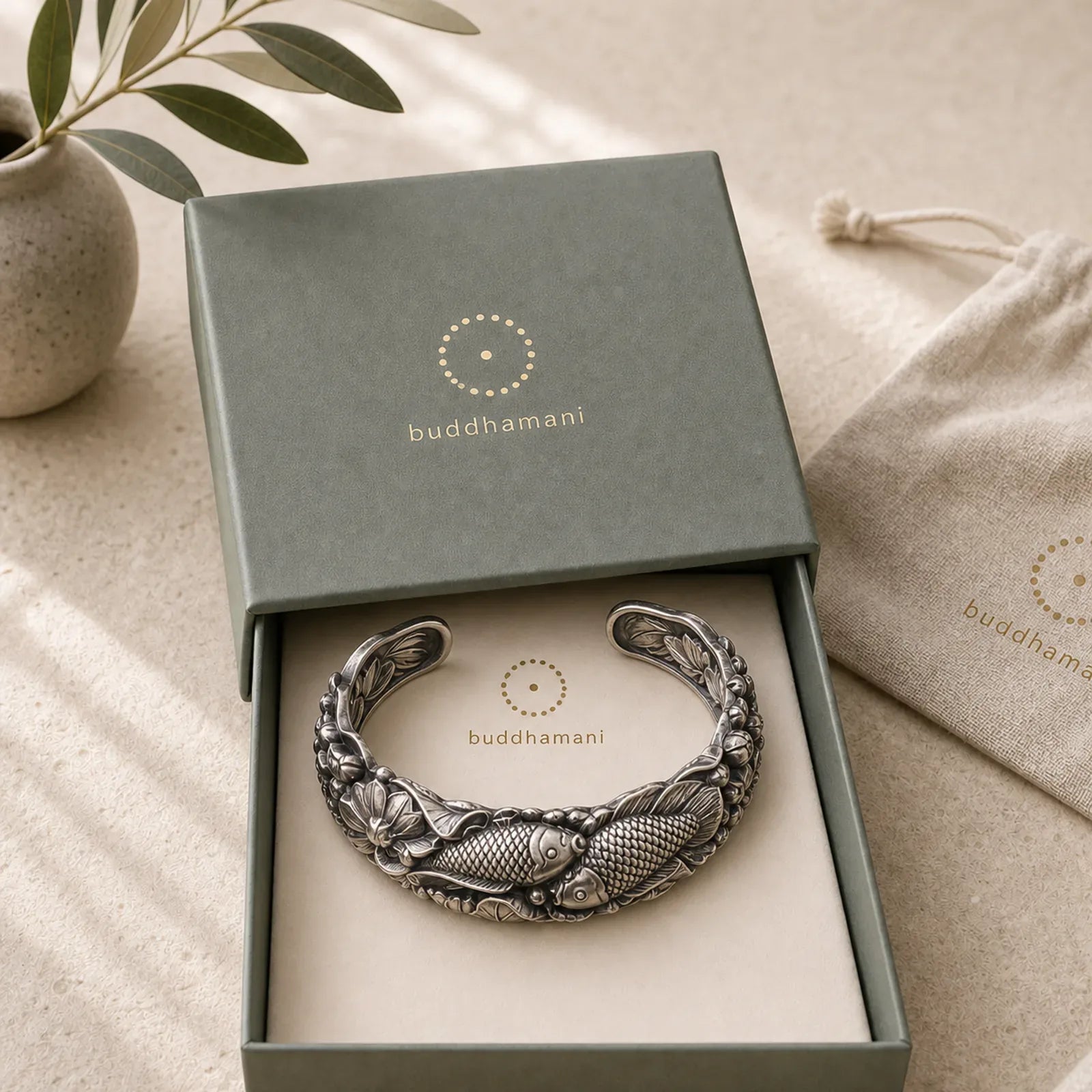 Buddha Stones Koi Fish Lotus Luck Wealth Bracelet Bangle featuring Koi Fish, Lotus, Yin Yang Symbol
