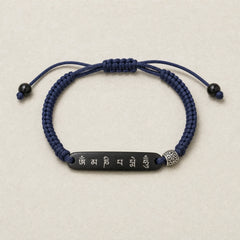 Buddhism Six True Words Wood Ebony Wood Silver Inlaid Protection Bracelet featuring Ebony Wood, Ebony, Silver