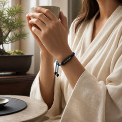 Buddhism Six True Words Wood Ebony Wood Silver Inlaid Protection Bracelet featuring Ebony Wood, Ebony, Silver