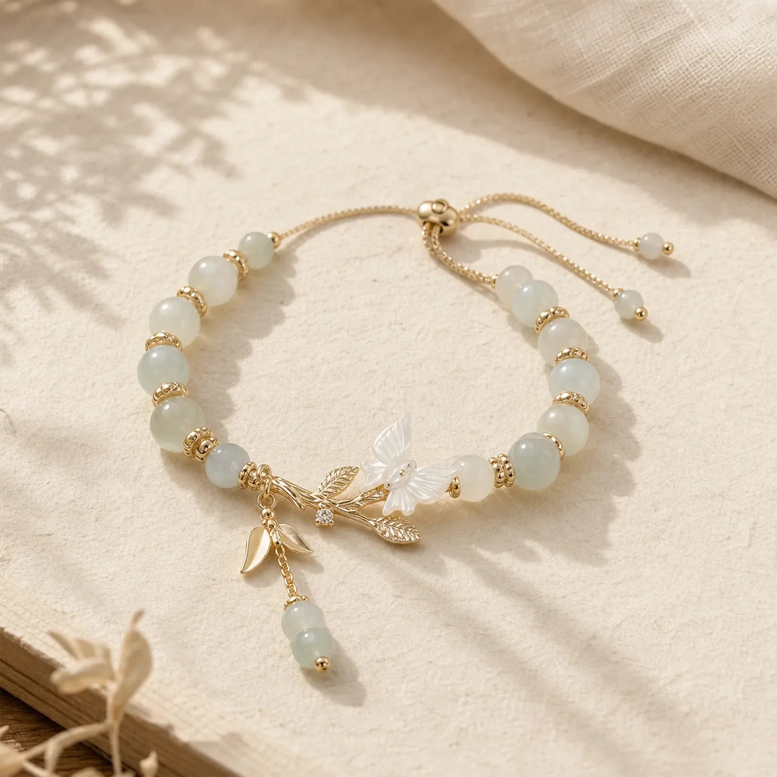 Butterfly Charm Hetian Jade Adjustable Chain Prosperity Bracelet featuring Butterfly, Jade, Feng Shui Butterfly