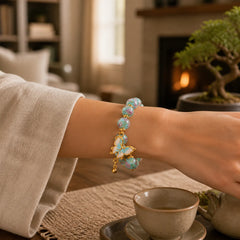 Butterfly Charm Rose Flower Liuli Bracelet featuring Butterfly, Five Elements, Feng Shui Butterfly