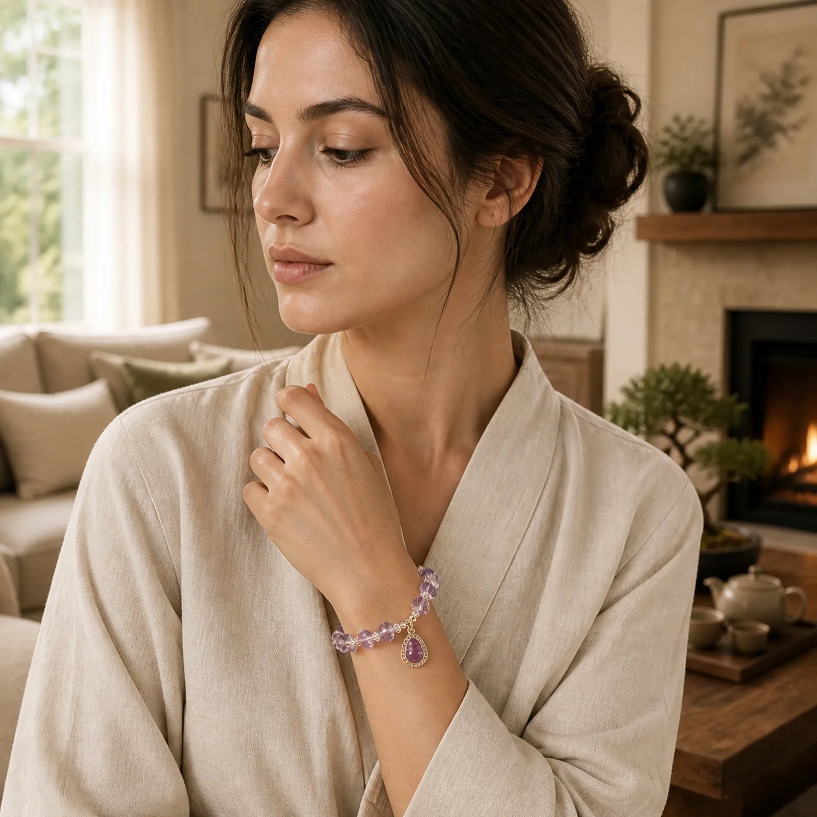 Butterfly Gourd Amethyst Citrine Labradorite Balance Bracelet featuring Butterfly, Amethyst, Citrine