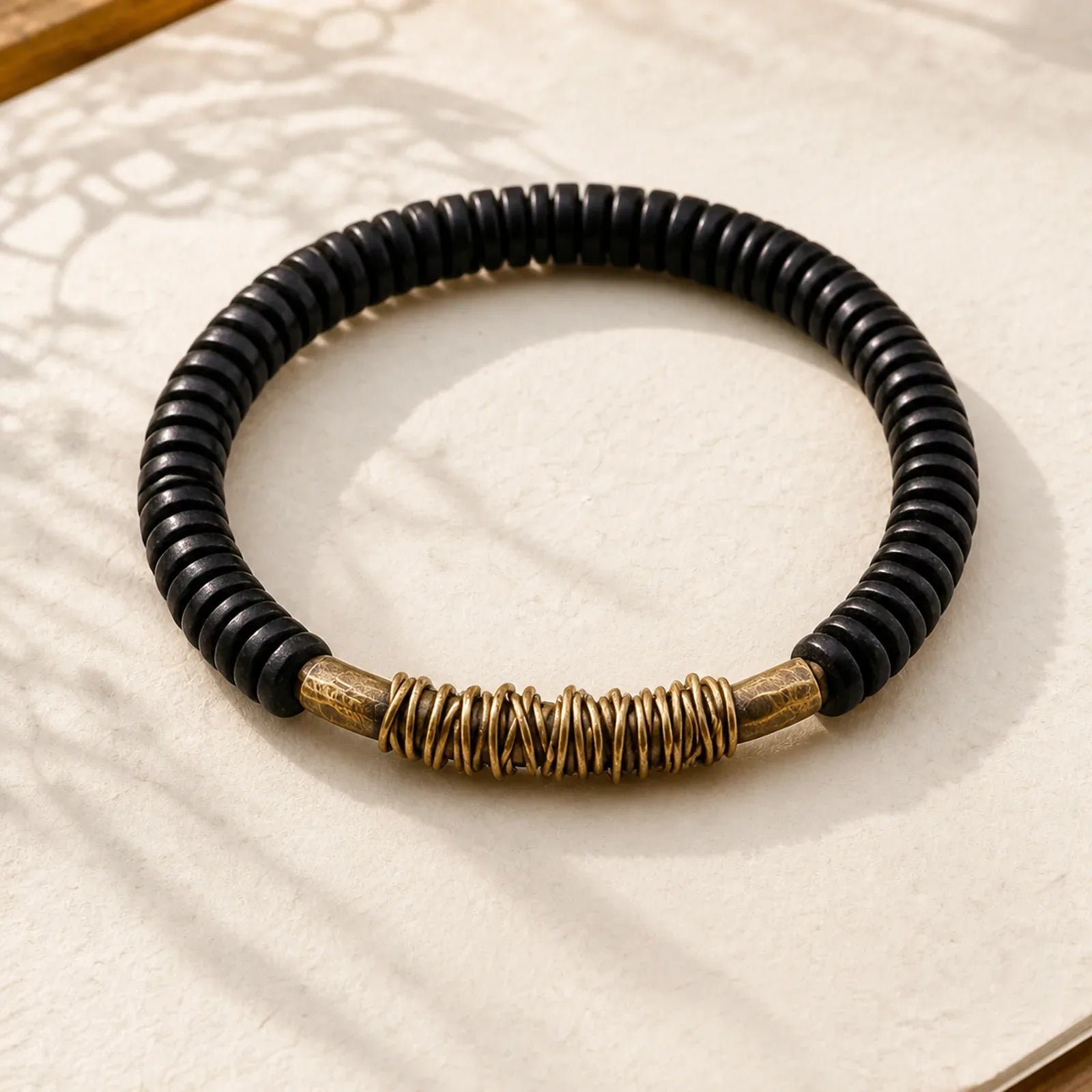Calm Tibetan Ebony Wood Copper Bracelet featuring Ebony Wood, Ebony, Copper
