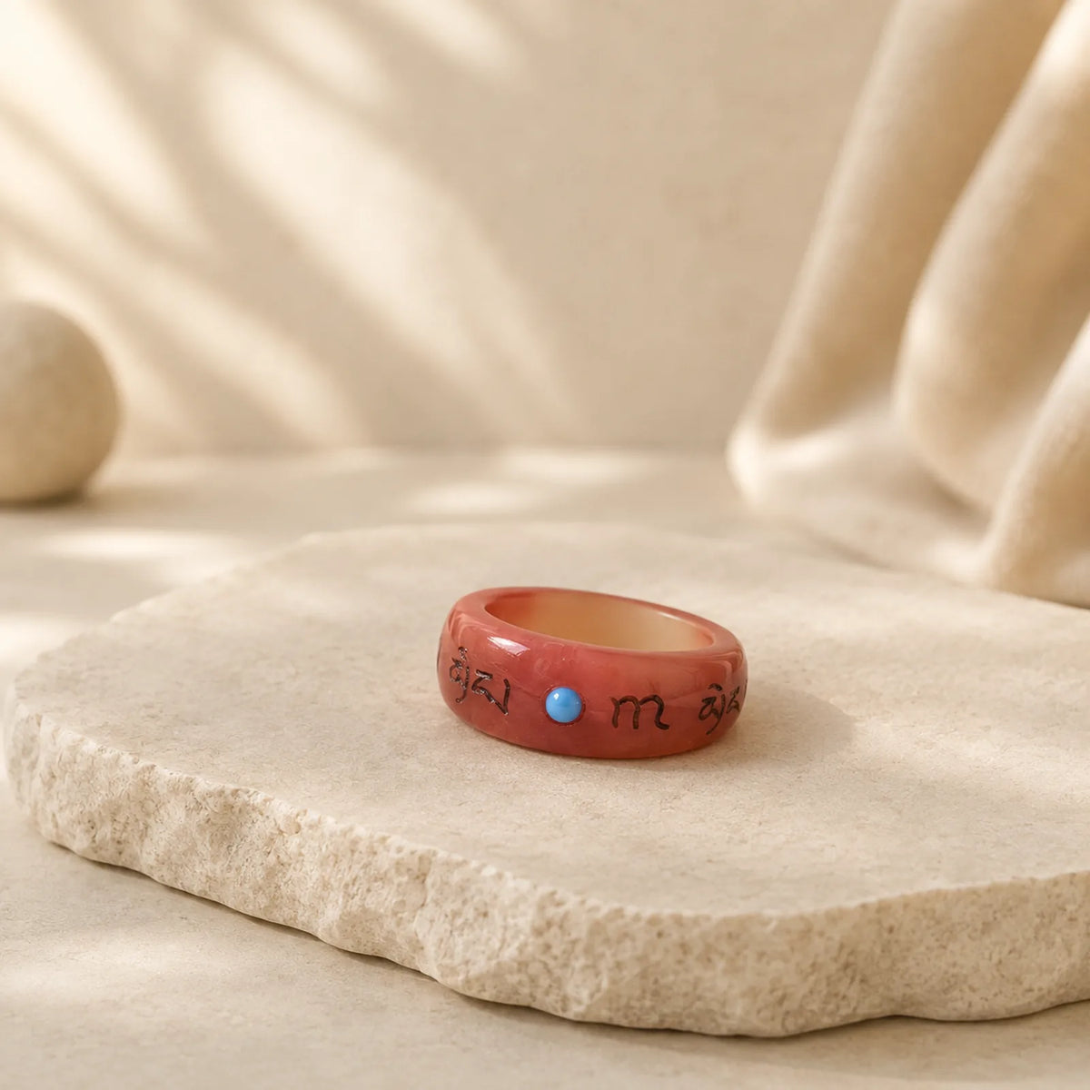 Camel Bone Om Mani Padme Hum Carving Protection Ring featuring Camel Bone, Om Mani Padme Hum, Om
