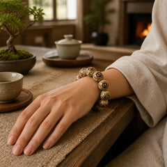 Camphor Wood Yin Yang Ox Engraved Clarity Bracelet featuring Camphor Wood, Yin Yang Symbol