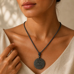 Carved Dragon Pattern Authentic Shungite Stone Inner Strength Necklace Pendant featuring Dragon, Shungite Stone (Graphite Stone), The Phoenix