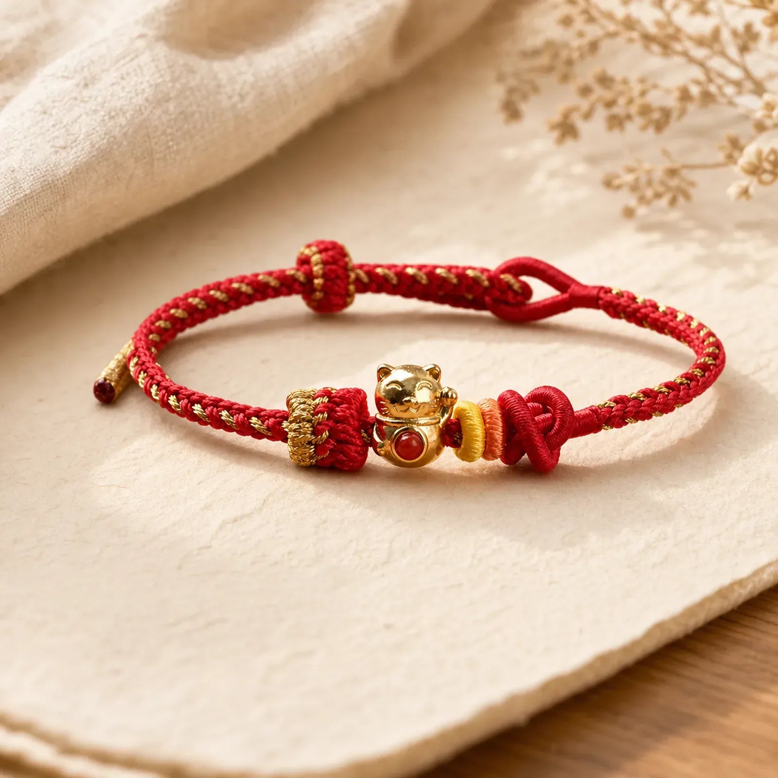 Cat Copper Red String Luck Bracelet featuring Copper, Red String