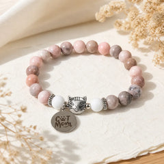Cat Head Design Zebra Jasper Protection Bracelet featuring Zebra Jasper, Grey Jasper