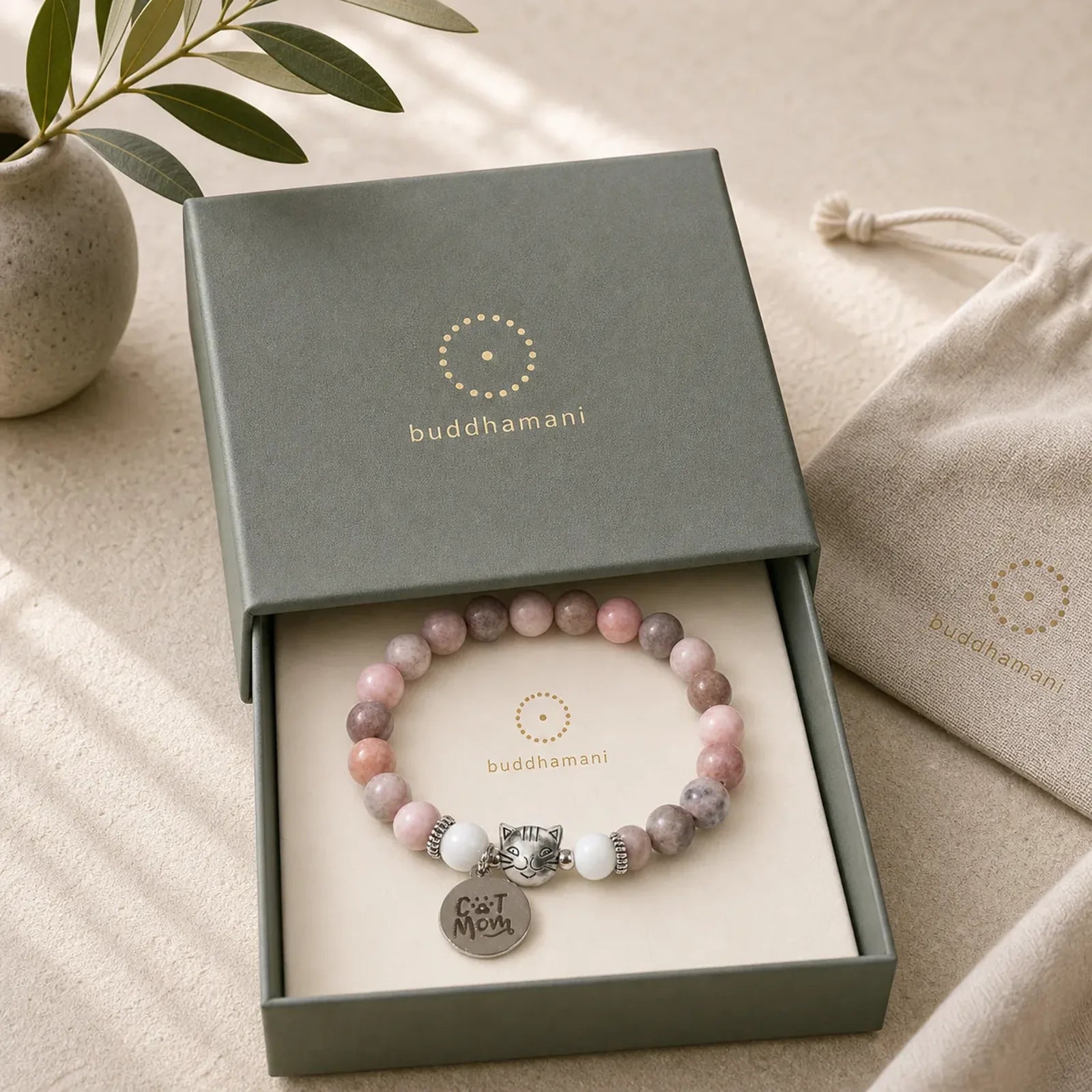 Cat Head Design Zebra Jasper Protection Bracelet featuring Zebra Jasper, Grey Jasper