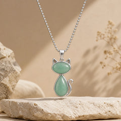 Cat Pattern Natural Crystal Protection Necklace Pendant (Extra 35% Off | USE CODE: FS35) featuring Green Aventurine, Amethyst, Red Agate