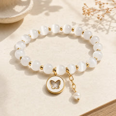 Cat's Eye Butterfly Charm Love Bracelet featuring Cat's Eye / Chrysoberyl, Butterfly, Feng Shui Butterfly