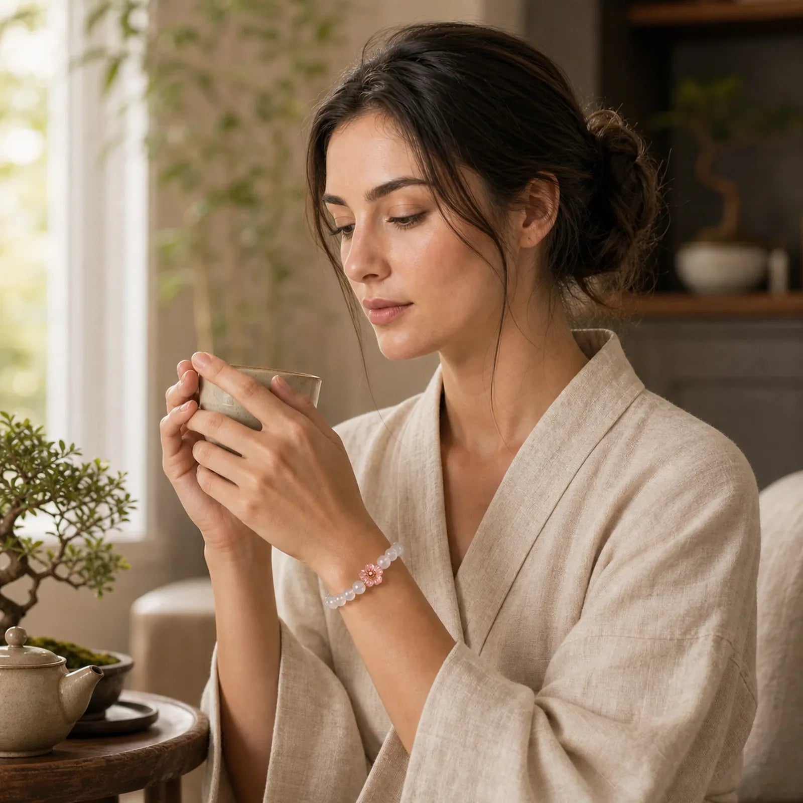 Cat's Eye Chrysoberyl Flower Love Bracelet featuring Cat's Eye / Chrysoberyl