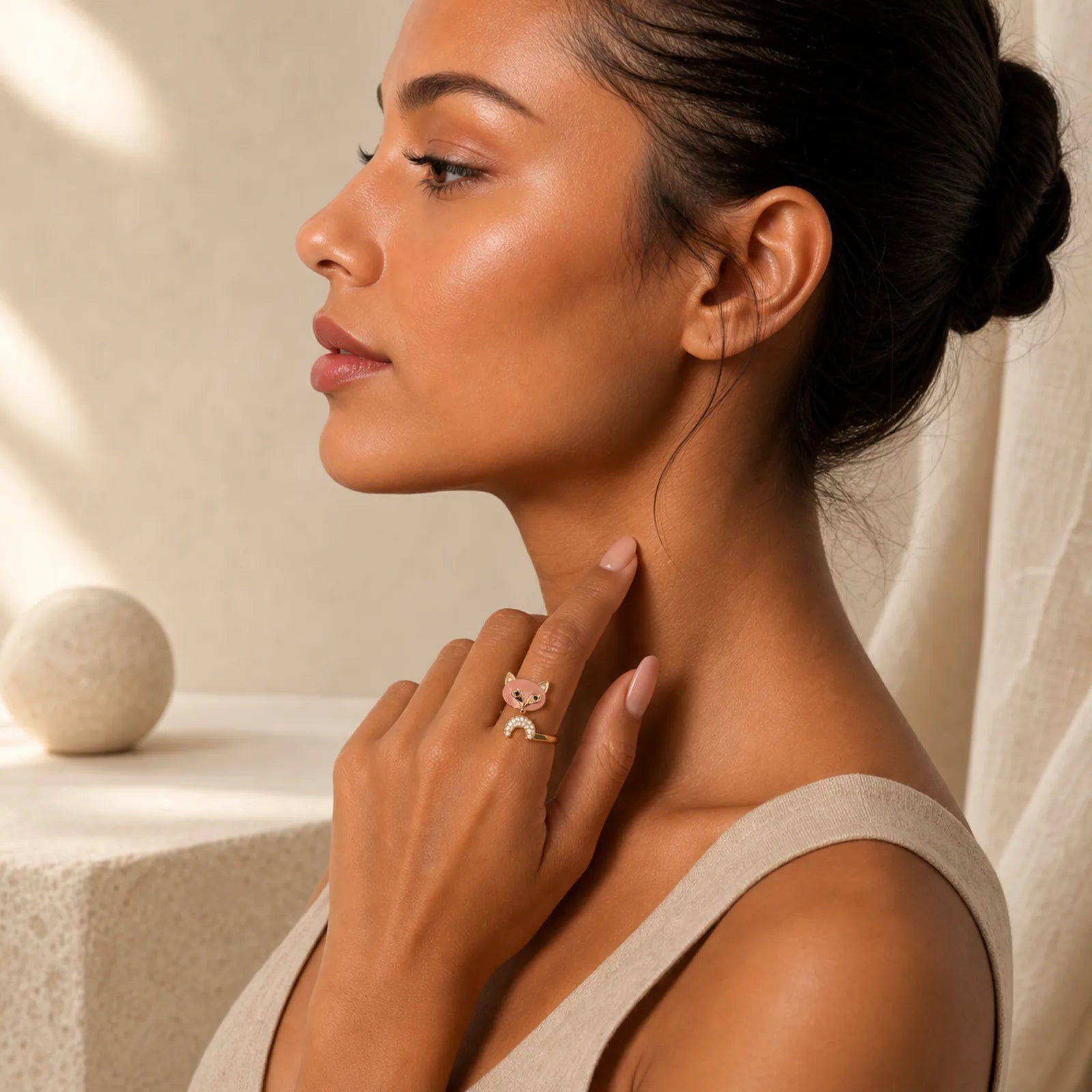 Cat's Eye Copper Fox Love Ring featuring Cat's Eye / Chrysoberyl, Copper