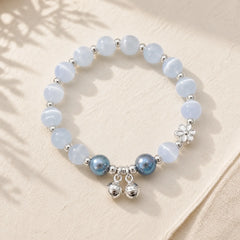Cat's Eye Crystal Peach Blossom Bell Fu Character Charm Support Bracelet featuring Cat's Eye / Chrysoberyl, Fu Character, Moonstone