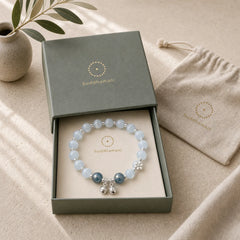 Cat's Eye Crystal Peach Blossom Bell Fu Character Charm Support Bracelet featuring Cat's Eye / Chrysoberyl, Fu Character, Moonstone