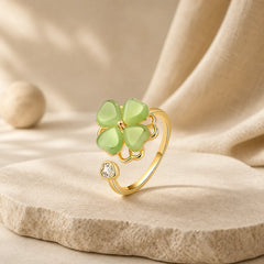 Cat's Eye Four Leaf Clover Zircon Love Rotatable Ring featuring Cat's Eye / Chrysoberyl, Copper