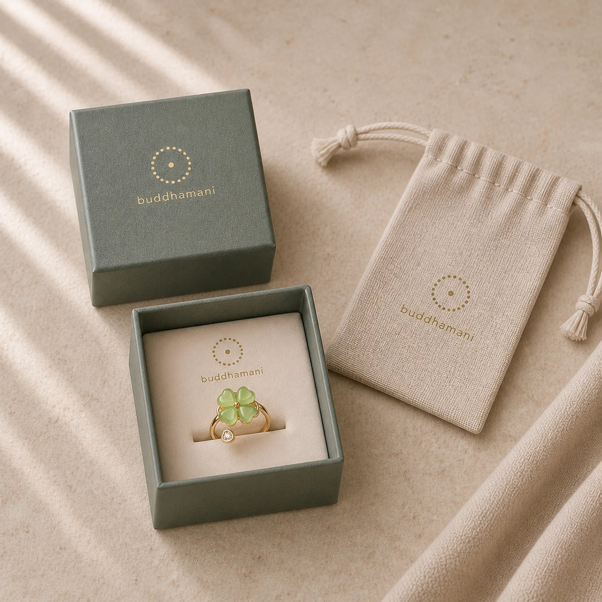 Cat's Eye Four Leaf Clover Zircon Love Rotatable Ring featuring Cat's Eye / Chrysoberyl, Copper