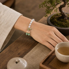 Cat's Eye Green Aventurine Blue Chalcedony Pink Crystal Peace Orchid Charm Bracelet featuring Cat's Eye / Chrysoberyl, Green Aventurine, Blue Chalcedony