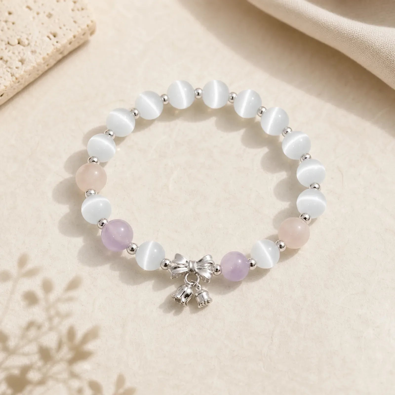 Cat's Eye Lavender Amethyst Rosette Charm Bracelet featuring Cat's Eye / Chrysoberyl, Amethyst, Copper