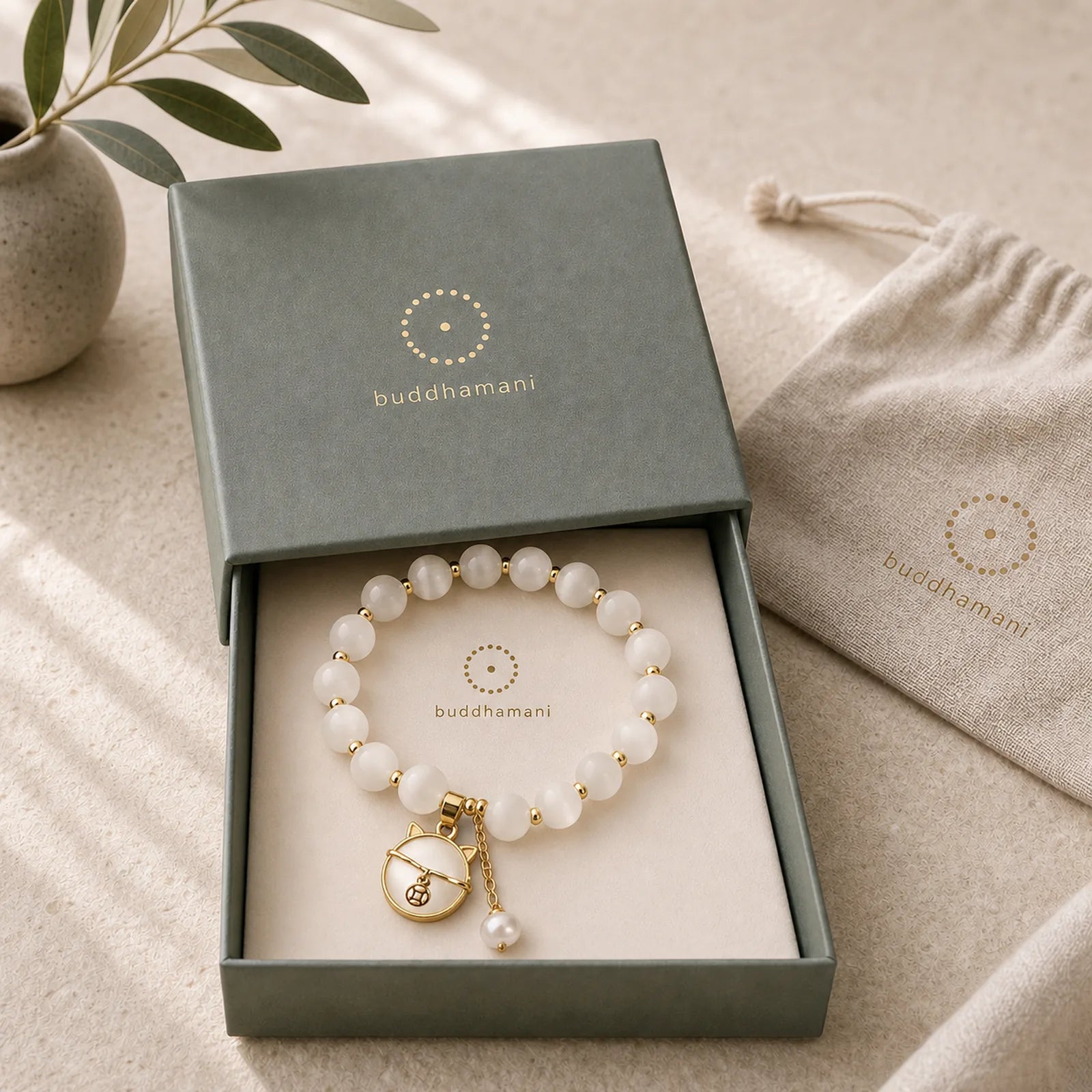 Cat's Eye Lovely Cat Pattern Pearl Love Charm Bracelet featuring Cat's Eye / Chrysoberyl, Pearl