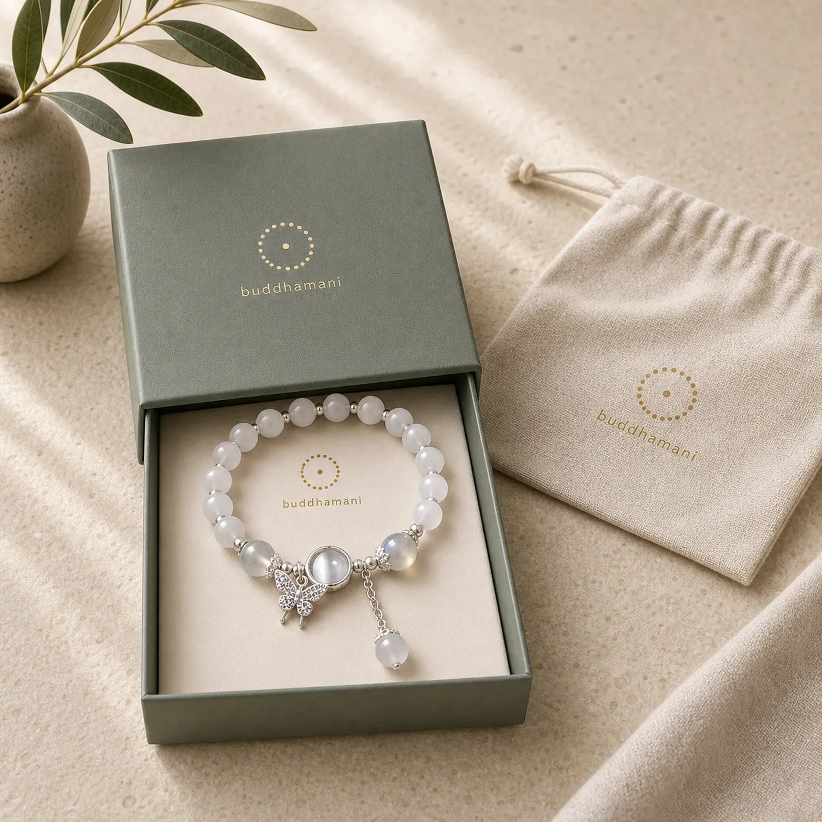 Cat's Eye Moonstone Butterfly Star Charm Support Bracelet featuring Cat's Eye / Chrysoberyl, Moonstone, Butterfly