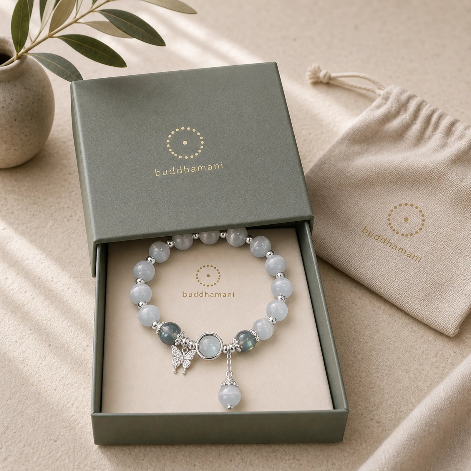 Cat's Eye Moonstone Butterfly Star Charm Support Bracelet featuring Cat's Eye / Chrysoberyl, Moonstone, Butterfly