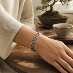 Chain Copper Tang Dynasty Flower Design Braided Luck Cuban Bracelet featuring Copper, Tang Dynasty Flower Design, Lotus