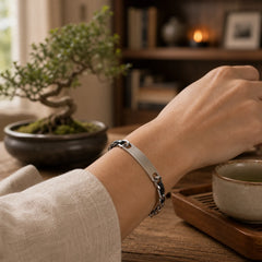 Chain Leather Inlay Bar Plate Braided Leather Strengthen Cuban Bracelet featuring Titanium Steel
