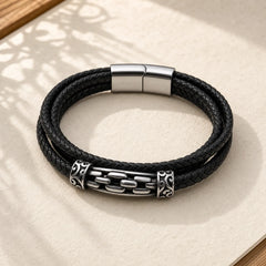 Chain Link Design Titanium Steel Multi-layer Leather Balance Braided Bracelet featuring Titanium Steel