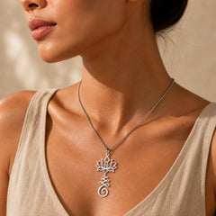 Chakra Symbol Irregular Design Lotus Stainless Steel Enlightenment Necklace Pendant featuring Lotus, Lotus Symbol