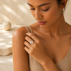 Chalcedony Bamboo Leaf Pattern Positive Adjustable Ring featuring Chalcedony, Bamboo, Copper