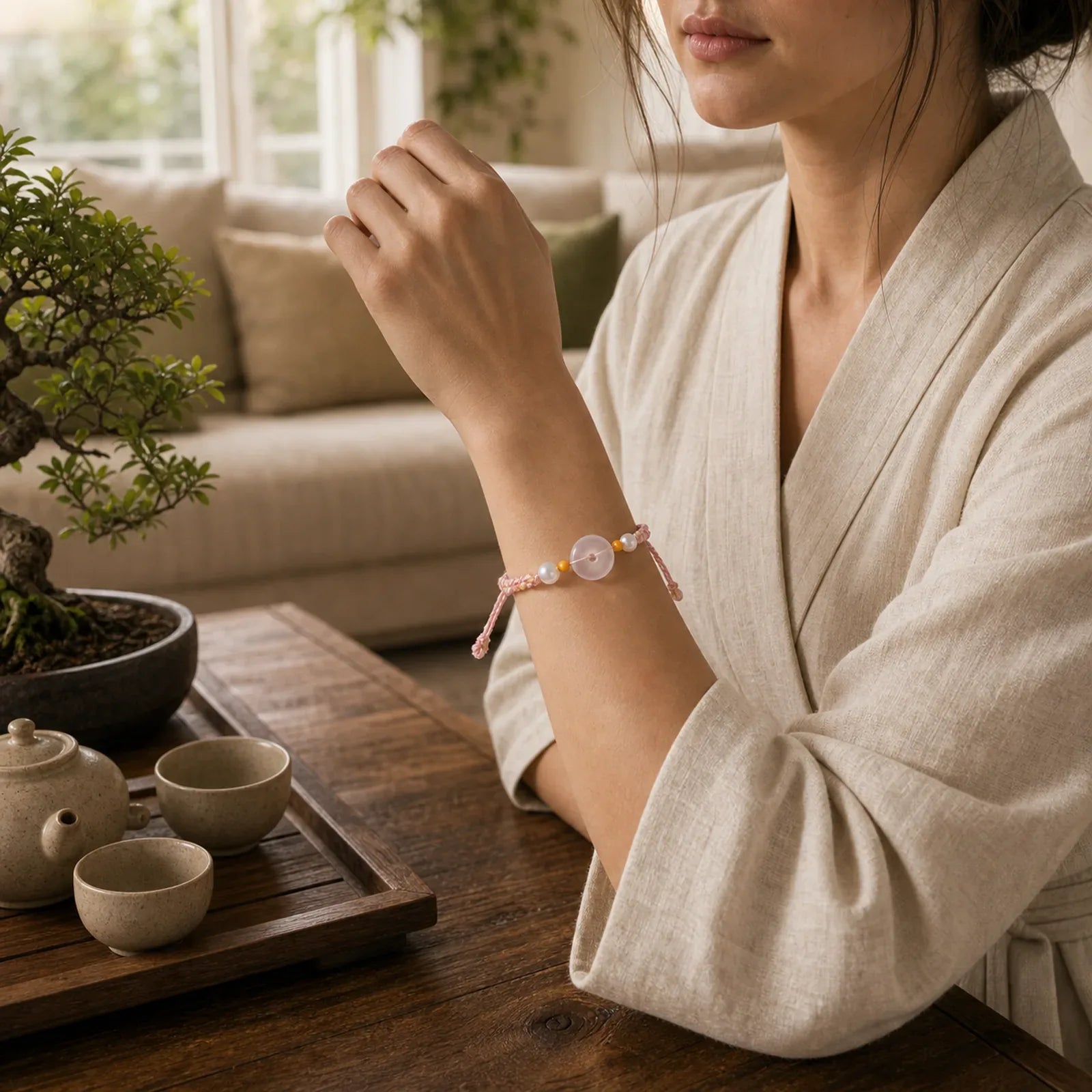 Chalcedony Peace Buckle Positive Bracelet featuring Chalcedony, Peace Buckle, Copper