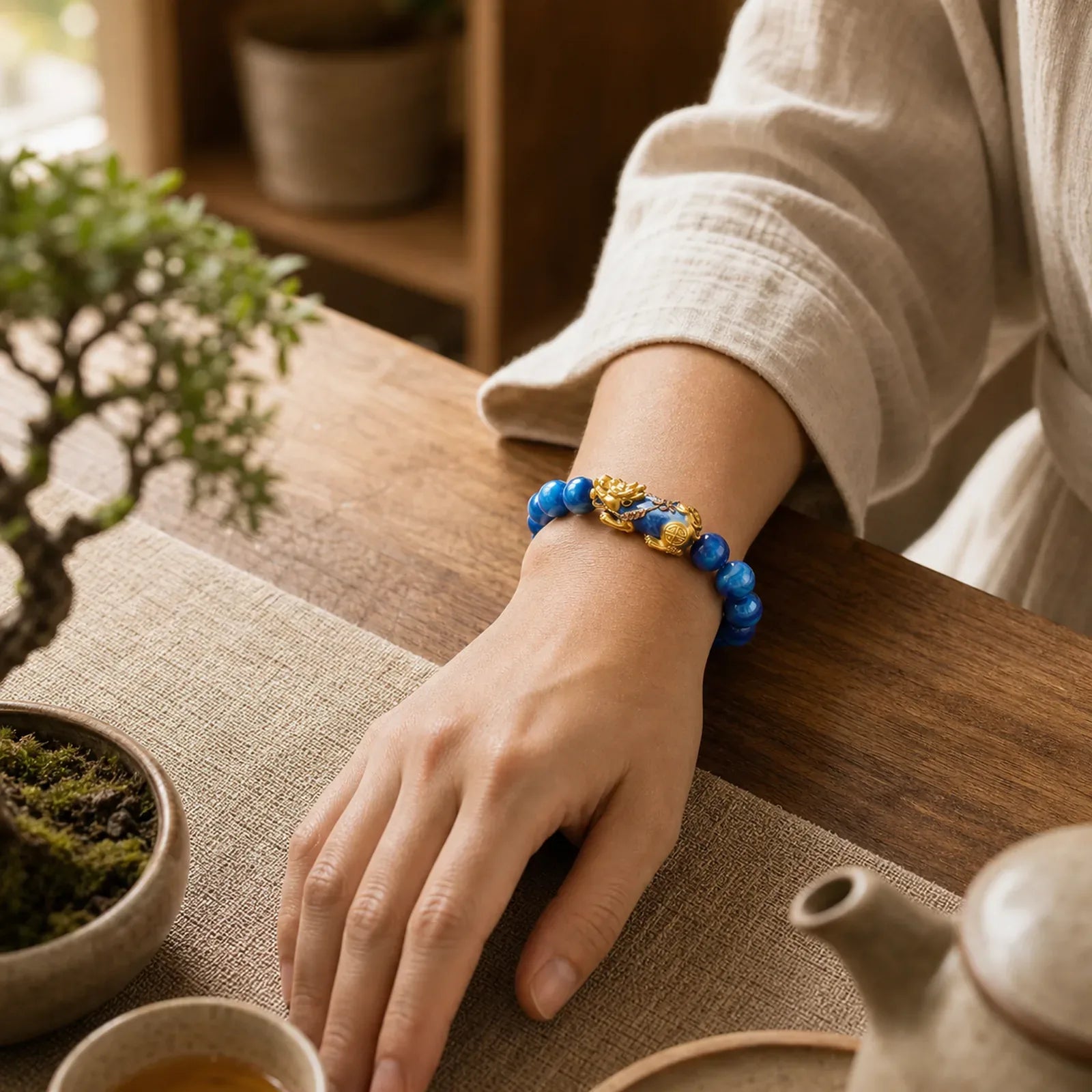 "Cheers to Fortune and Protection" PiXiu Bracelet Includes Gift Message Card featuring Pixiu, Colorful Sea Willow, Copper