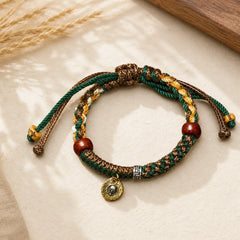 "Cheers to Harmony and Blessings" Tibetan Rope Bracelet Includes Gift Message Card featuring Copper, Silver