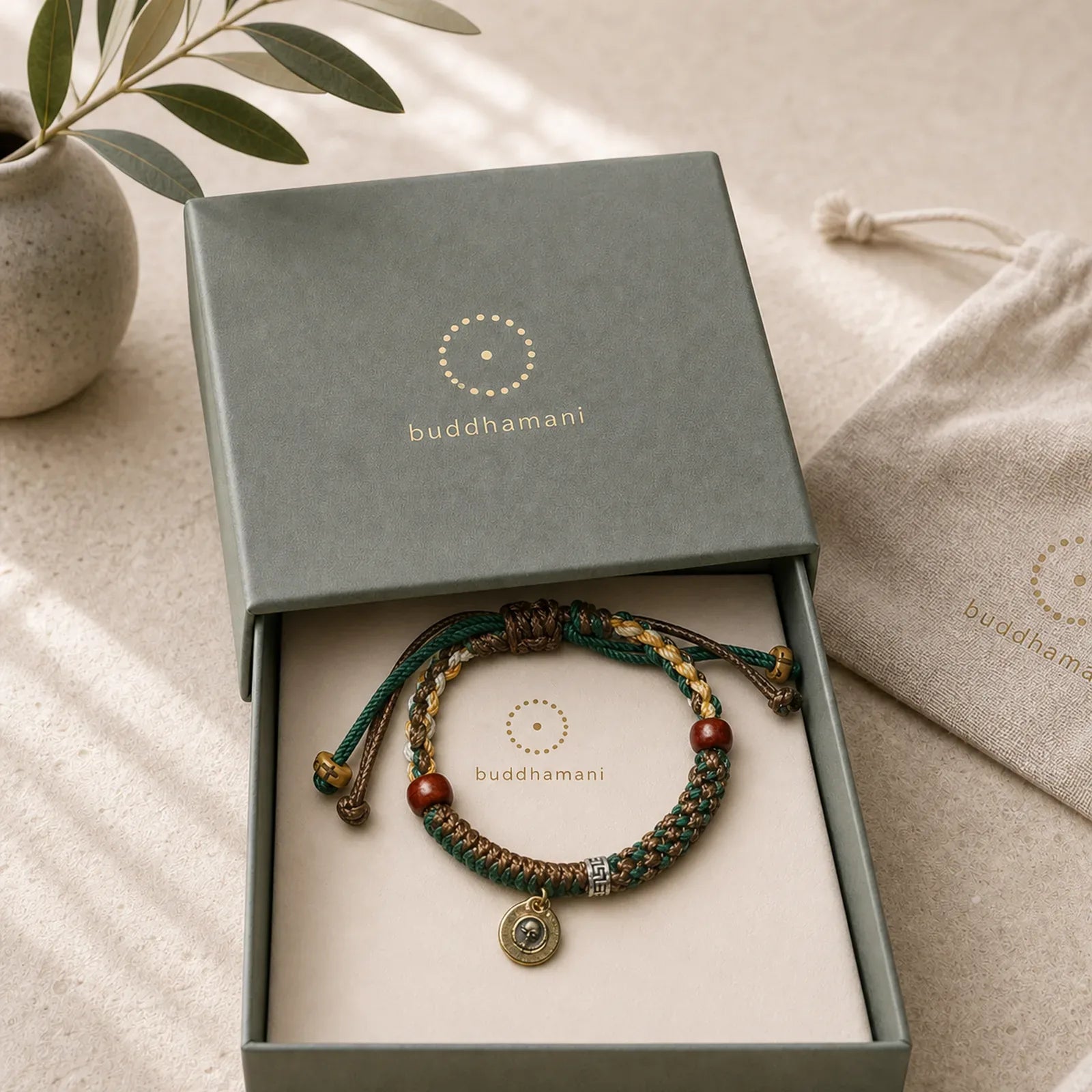 "Cheers to Harmony and Blessings" Tibetan Rope Bracelet Includes Gift Message Card featuring Copper, Silver