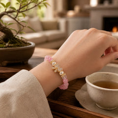 Cherry Blossom Pink Cat's Eye Pearl Bow-knot Rosette Support Bracelet featuring Cat's Eye / Chrysoberyl, Pearl, Copper