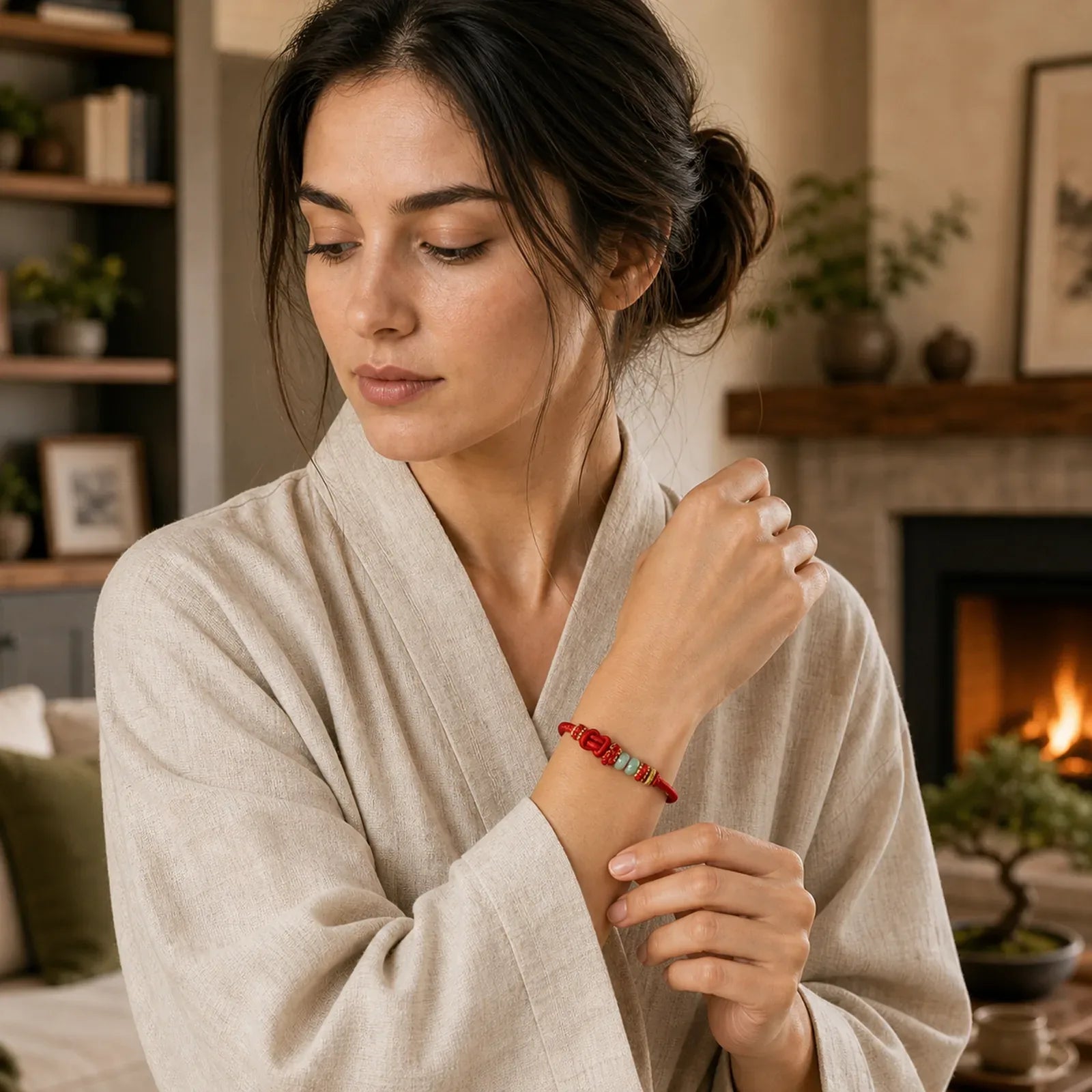 Chinese Knotting Luck Jade Hand-Woven Adjustable Bracelet featuring Chinese Knotting, Jade, Red String