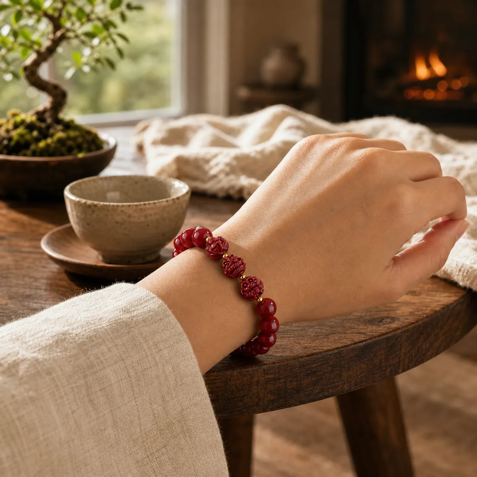Chinese Zodiac Cinnabar Keep Away Evil Spirits Blessing Bracelet featuring Cinnabar, Dragon, Horse