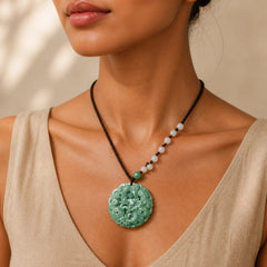 Chinese Zodiac Dragon Jade Fortune Necklace String Pendant featuring Dragon, Jade, Dragon Symbol
