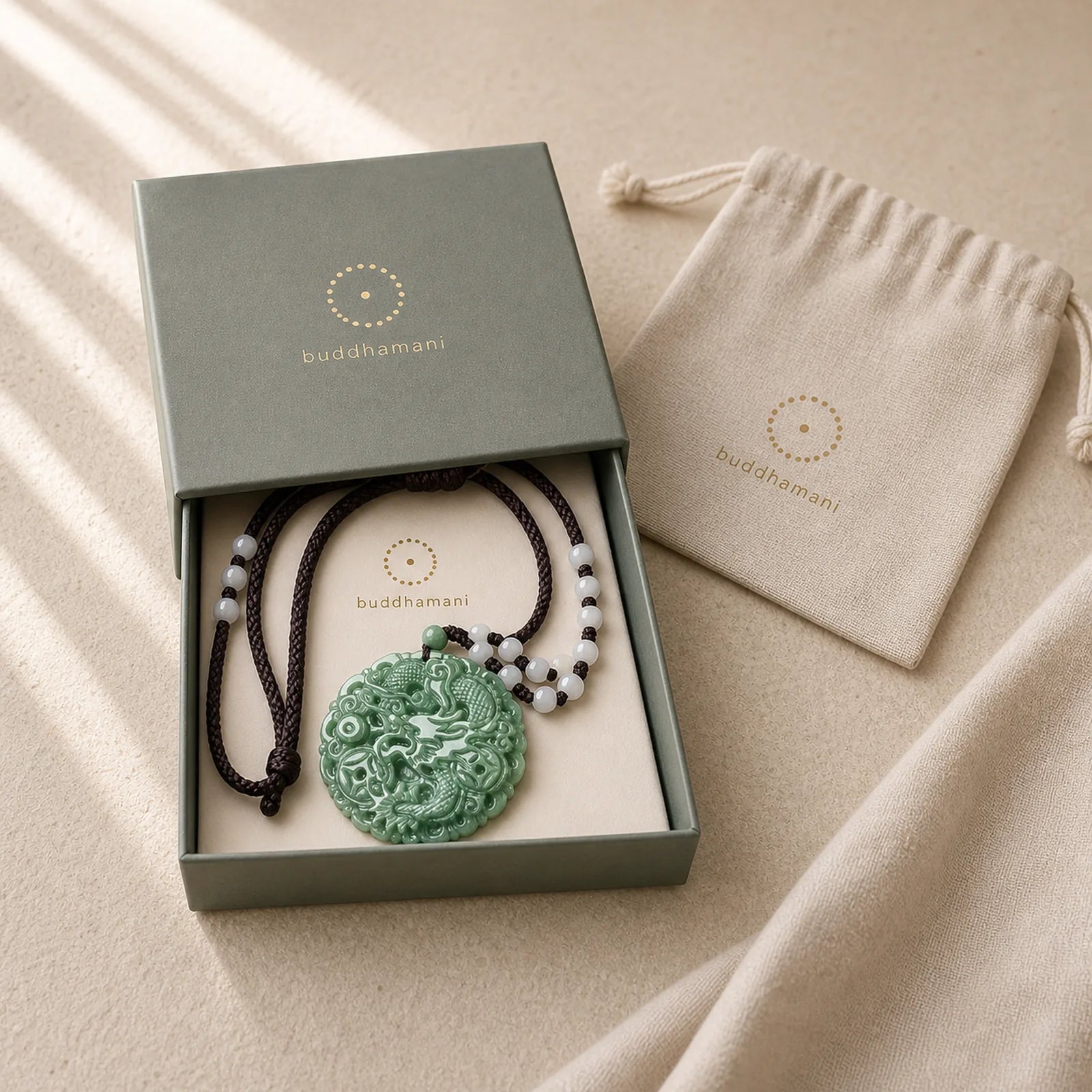 Chinese Zodiac Dragon Jade Fortune Necklace String Pendant featuring Dragon, Jade, Dragon Symbol