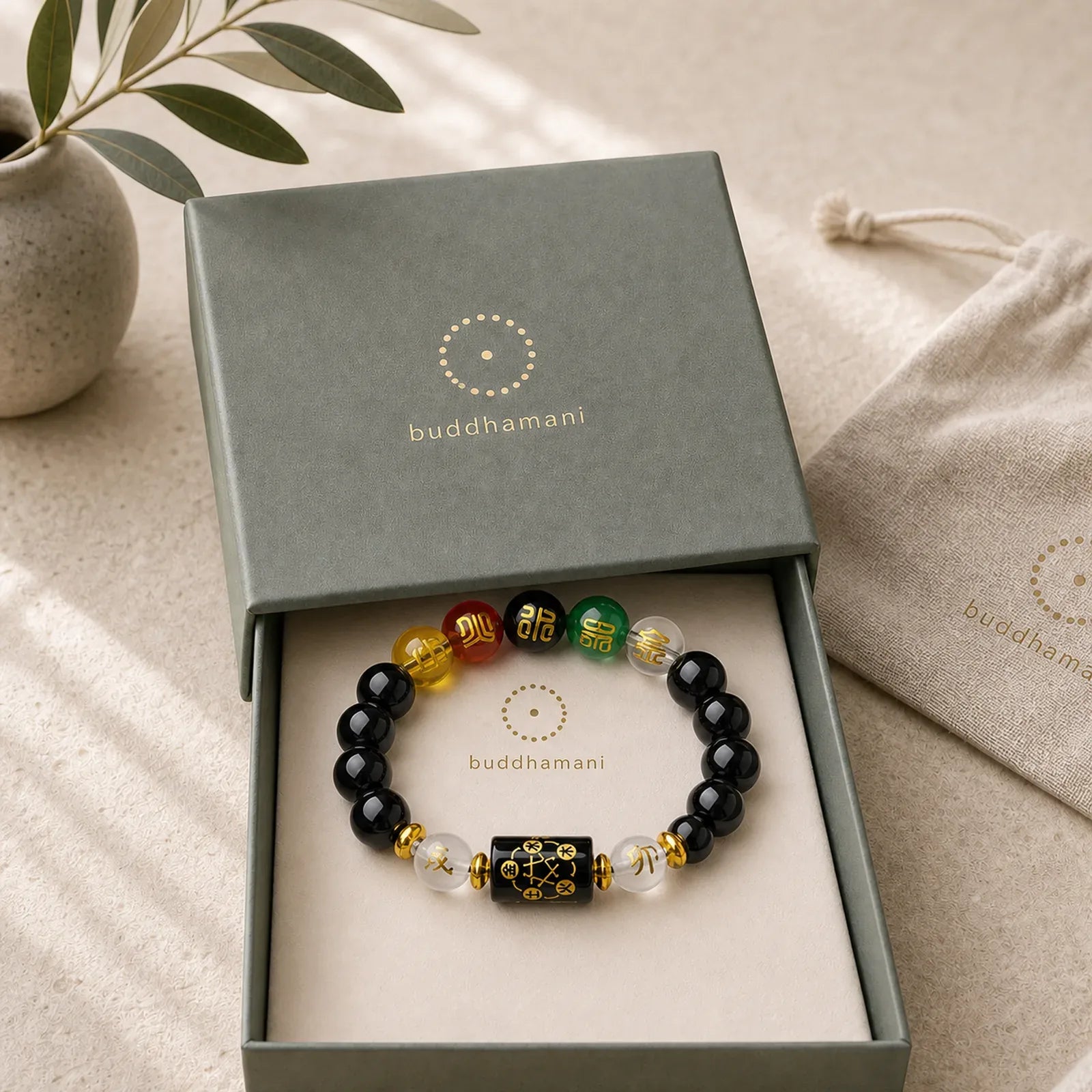 Chinese Zodiac Feng Shui Obsidian Five-Element Wealth Porsperity Bracelet featuring Five Elements, Dragon, Horse