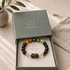 Chinese Zodiac Feng Shui Obsidian Five-Element Wealth Porsperity Bracelet featuring Five Elements, Dragon, Horse