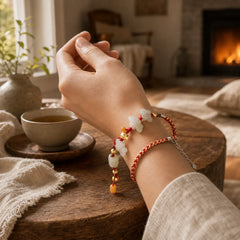 Chinese Zodiac Jade Prosperity Red String Bracelet Anklet featuring Jade, Red String, Dragon