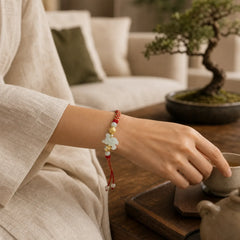 Chinese Zodiac Jade Silver Beads Year Of The Horse Red String Luck Bracelet featuring Jade, Silver, Horse