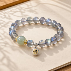 Chinese Zodiac Natal Buddha 925 Sterling Silver Natural Moonstone Hetian Jade Positive Bracelet featuring Silver, Moonstone, Jade